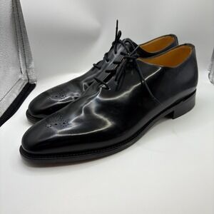 Sanders Mens Black Leather Medallion Toe Oxford Dress Shoes Made in England 12AA